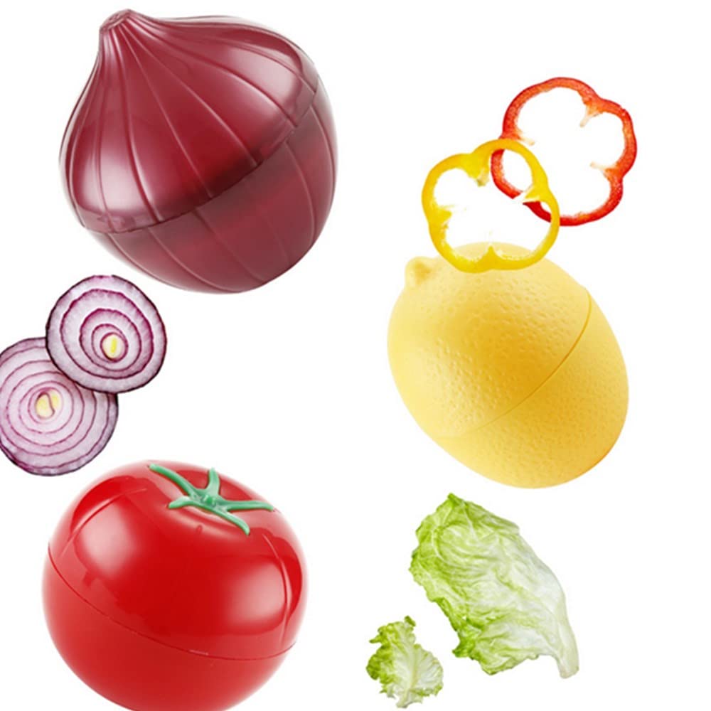 Vegetable and Fruit Storage Containers for Fridge, 5 Pcs BPA Free Reusable Food Saver - Tomato, Avocado, Onion, Lemon Keeper Holder - Refrigerator Vegetable Crisper