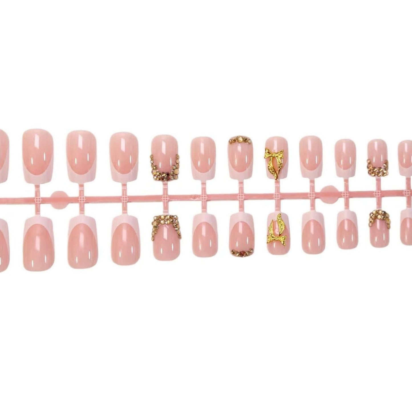 White French Tip Press on Nails Bow Fake Nails with Rhinestone Design Short Square False Nail Glossy Full Cover Reusable Artificial Acrylic Stick on Nail for Women Manicure 24Pcs