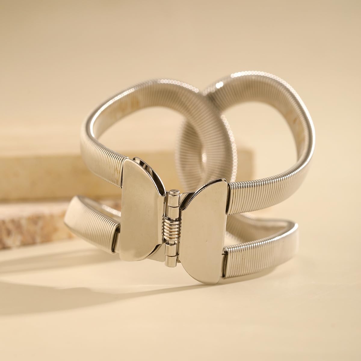 MOEEIJEW Chunky Cuff Bracelets for Women Wide Gold/Silver Cuffs Bangle Hollow Out Adjustable Bracelets Punk Vintage Jewelry (Silver B)