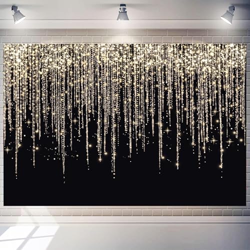 Gold Decorations Backdrop 7 x 5 ft Polyester Black and Gold Background Golden Sparkle Spots Birthday Party Banner Anniversary Kids Adults Graduation Photo Shoot Props Decoration Polyester Fabric - color: GOLD-1, size: 7x5 FT