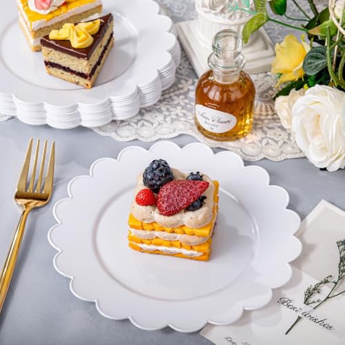 SUT 72Pcs 7.5" White Plastic Plates, Heavy Duty Disposable Plates for Weddings, Parties, Events, Fancy Dessert & Appetizer Plates | Shatterproof Bulk Party Supplies (72 Count) - color: White, size: 7.5 Inch