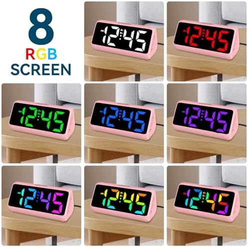 Netzu Loud Alarm Clock for Heavy Sleepers, RGB Alarm Clocks for Bedrooms Seniors Kids, Plug in Digital Clock with 5 Dimmers, 2 Alarms, 4 Volumes and Snooze