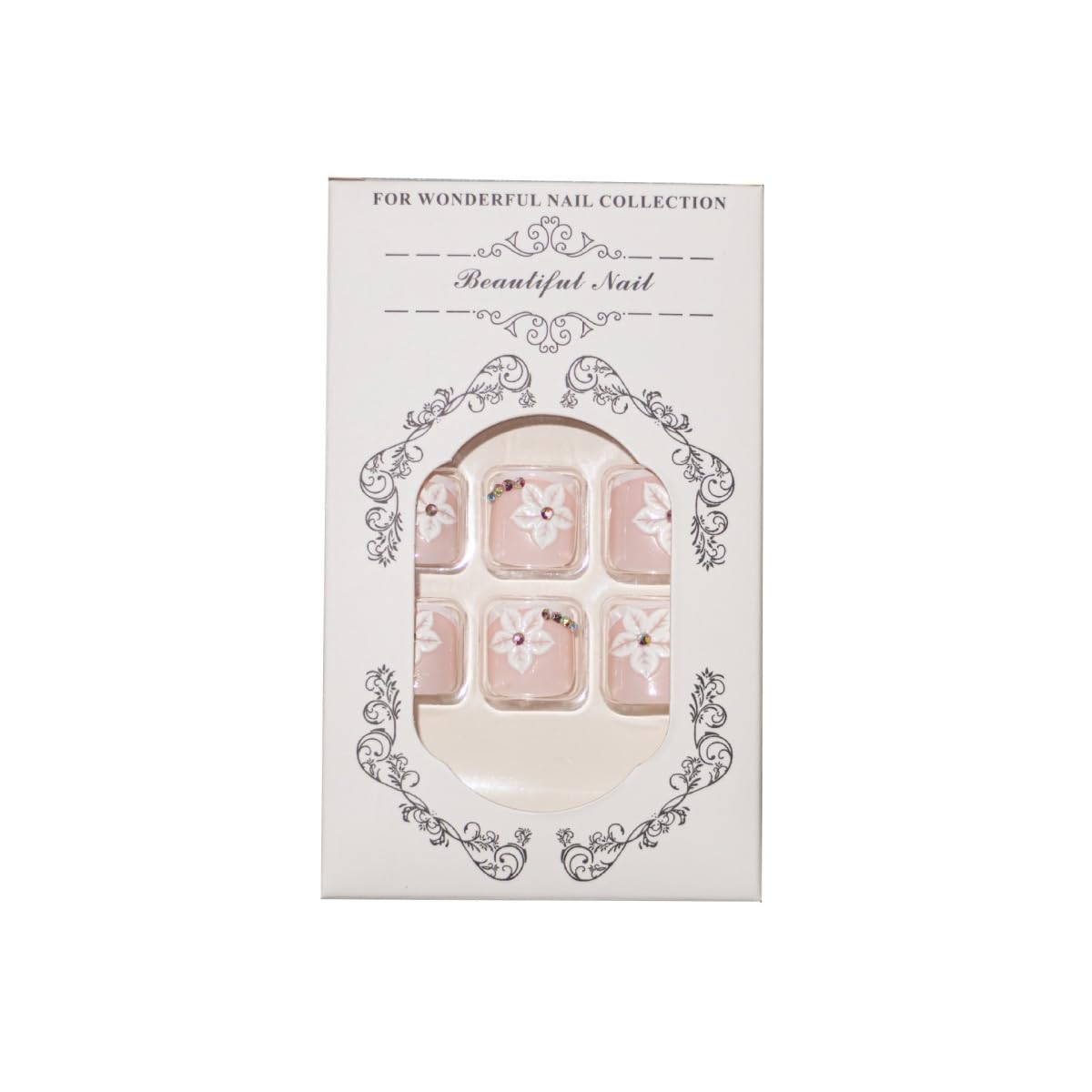 Flower Press on Toenails Short Square Fake Toe Nails White French Tip False Toenails 3D Floral Toe Press on Nails with Rhinestones Design Glossy Pink Acrylic Toe Nails for Women Manicure 24Pcs