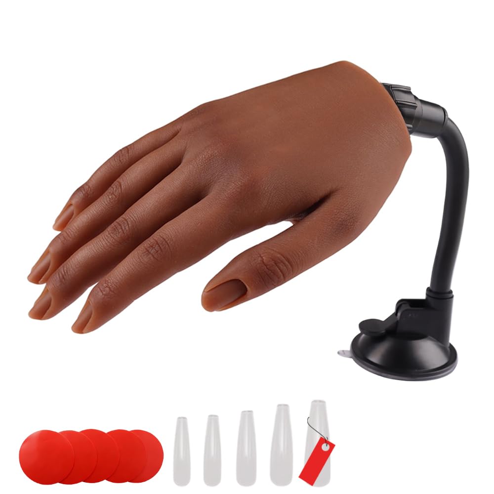 Practice Hand for Acrylic Nails with Stand Bracket, Silicone Fake Hands to Practice Fake Nails Mannequin Hand for Nails Practice and Nail Art Single Left Hand Color 5#