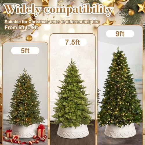 NIBESSER Knit Christmas Tree Collar White 30 Inches Ivory Tree Skirt Ring Tree Basket Plastics Sheets with Collar Cover Holiday Home Party Christmas Tree Decoration Xmas Ornaments