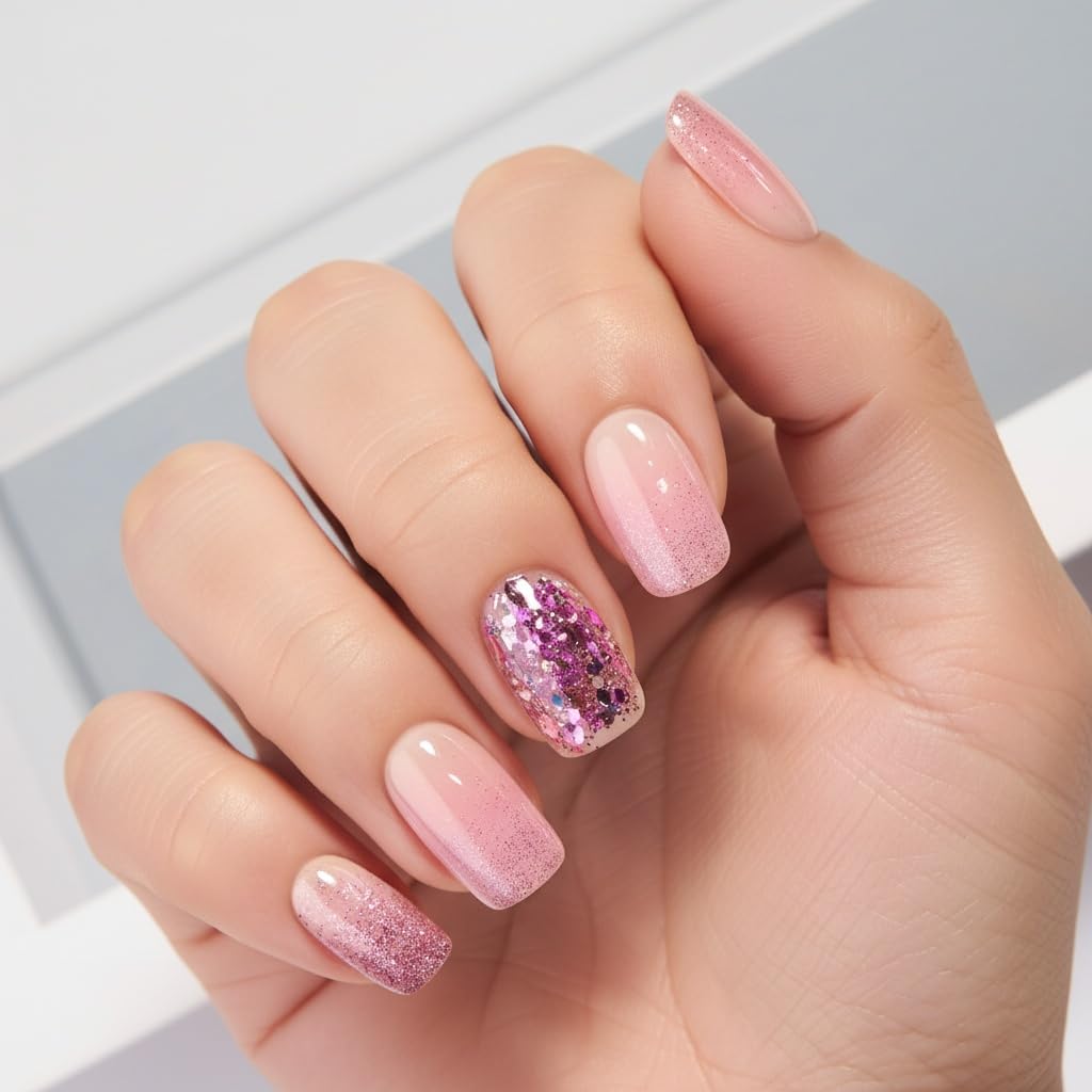 CurvLife Medium Press on Nails Square, Multicolor 30PCS Reusable Acrylic Fake Nail Tips Design Stick On Nails Glue On For Women