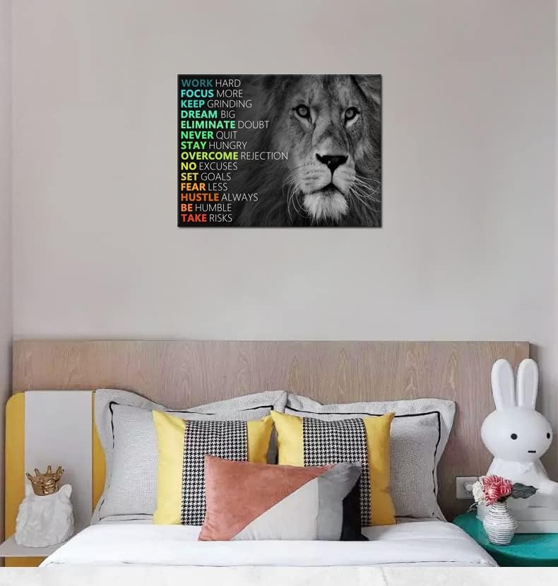 Motivational Canvas Wall Art Lion Inspirational Poster Animal Inspiring Canvas Prints Artwork for Office Living Room Modern Home Decor Painting Stretched and Framed Ready to Hang [24''Wx 18''H]