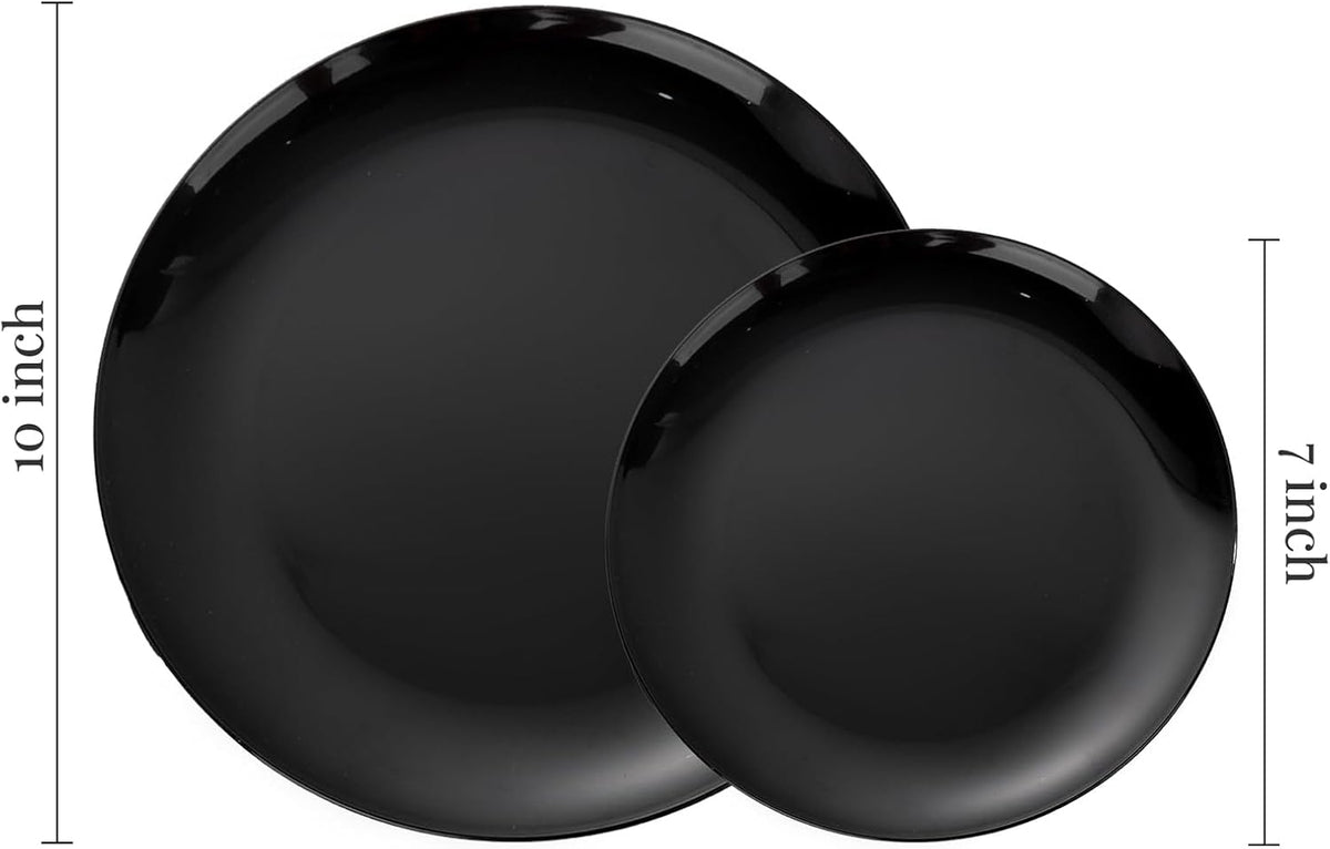 PULOTE 60 PCS Black Plastic Plates - Include 30 Dinner and 30 Dessert Plates, Black Disposable for Party,Birthday & New Year