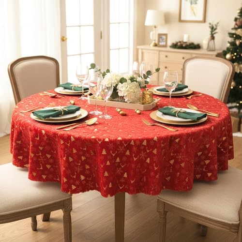 Christmas Tree Skirt 36 Inch with Snowflake Print, Faux Fur Xmas Tree Skirt for Christmas Tree Decoration & Holiday Home D??cor (Red)