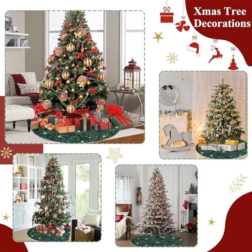 Green 36 Inches Sequin Velvet Christmas Tree Skirt Palm Tree Skirt Emerald Tree Skirt Xmas Skirt for Tree Classic Christmas Tree Cover Mat Soft Santa Linen Tree Skirts for Halloween Decor Holiday