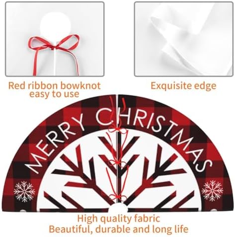 Buffalo Check Plaid Red and Black Plaid Christmas Snowflake 36 Inch Christmas Tree Skirt Carpet Mat Funny Party Decor Supplies for Xmas Halloween Ornament Decorations Occasion