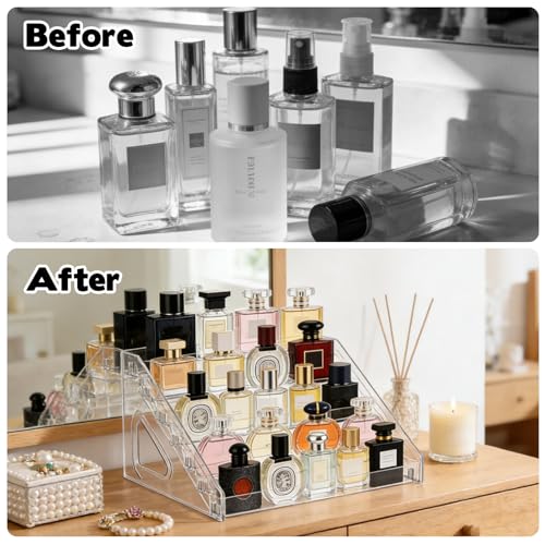 2 Pack 7 Tier Perfume Organizer Stand, Versatile Acrylic Perfume Organizer Holder Display Stand Storage Tray for Figures Makeup Nail Polish Graded Cards Organization