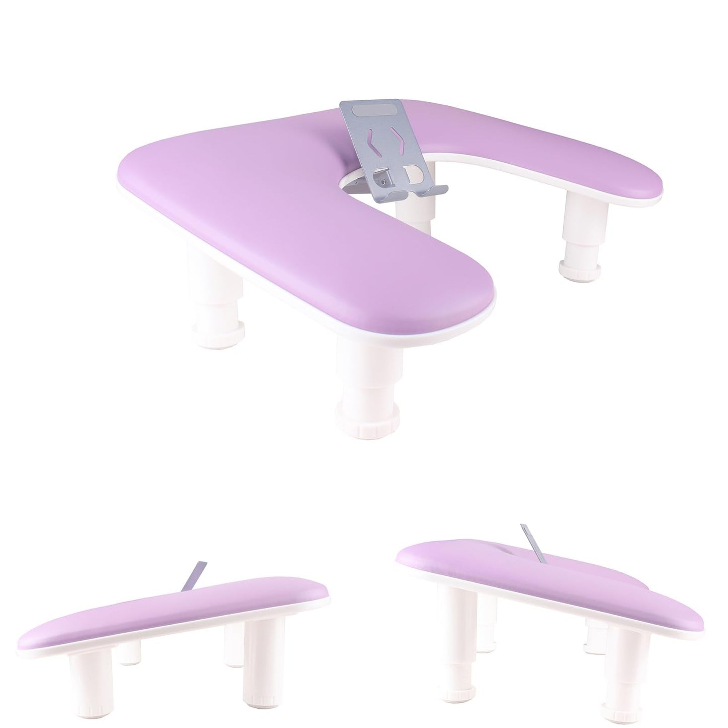 Arm Rest for Nails Tech with Rotating Phone Holder, MZCMSL U - Shaped Adjustable Manicure Hand Rest Stand (Purple)