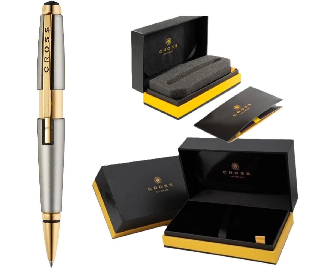 Cross Edge Titanium Rollerball Pen, Gold PVD Appointments, Capless Slide-Open & Snap-Shut Design,Black Ink - Elegant Accessory for Smooth Writing - Comfortable Grip
