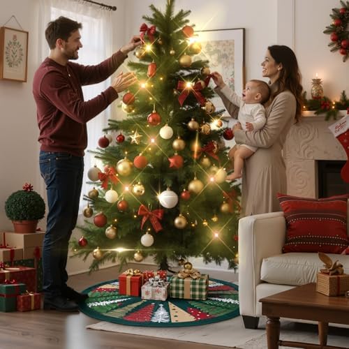 Lanpn Christmas Tree Skirt 36 inch, Velvet Xmas Tree Skirt Winter Christmas Tree Mat for Large Artificial Trees Winter Home Party Holiday Indoor Xmas Decorations (Green, 90cm)