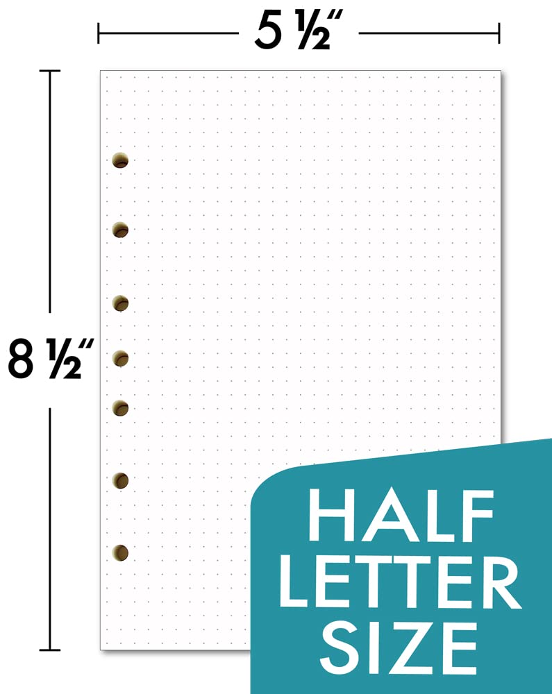 Dotted Filler Paper Pack of 300 Sheets, 7 Hole Punched Planner Refills 5 1/2 x 8 1/2 Inches, Fit 3 or 7 Ring Mini Binders