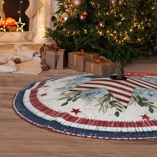 Patriotics 4th of July Christmas Tree Skirt 36 Inch Xmas Tree Mat Party Decor Supplies for Holiday Home Decorations