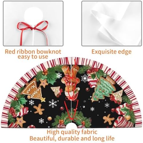 Gingerbread Man Black Christmas Tree Skirt 36 Inch Xmas Tree Mat Party Decor Supplies for Holiday Home Decorations
