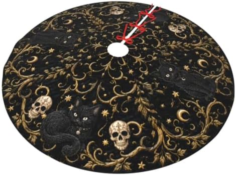 Halloween Cat Christmas Tree Skirt Xmas Tree Skirt, Winter Christmas Tree Mat for Home Party Holiday Indoor Outdoor Decorations
