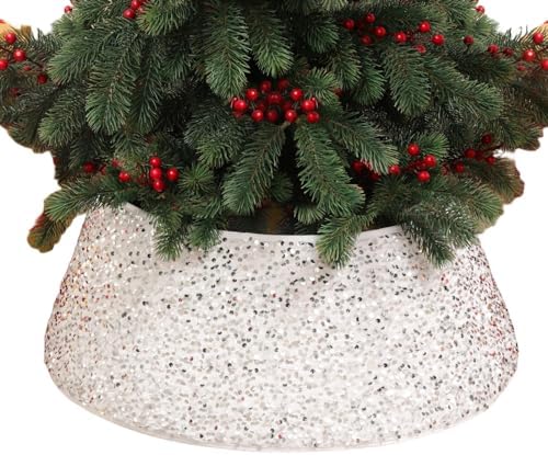Christmas Tree Collar，Stand Up Tree Skirt，Christmas Tree Ring，Decorative Tree Base Cover for Christmas Decoration in Supermarkets, Hotels, Storefronts, Homes, and Other Places (Round Silver)