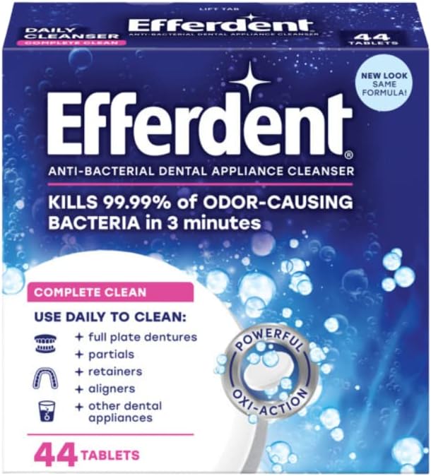 Efferdent Retainer & Denture Cleaner Tablets, Complete Clean, 44 Count, (Pack of 3)