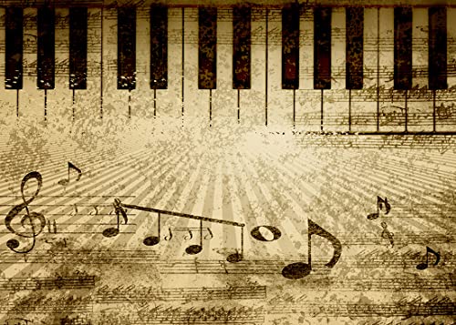 BELECO 8x6ft Fabric Retro Music Piano Backdrop Grunge Piano Keyboard Music Symbol Music Notation Old Music Sheet Photography Background Music Theme Party Decorations Photo Booth Studio Props