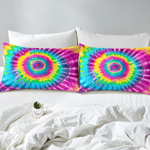 Rainbow Tie Dye 4-Piece Sheet Set, Full Size, Deep Pocket Fitted Sheet, 2 Pillow Cases - color: Multi 05, size: Full