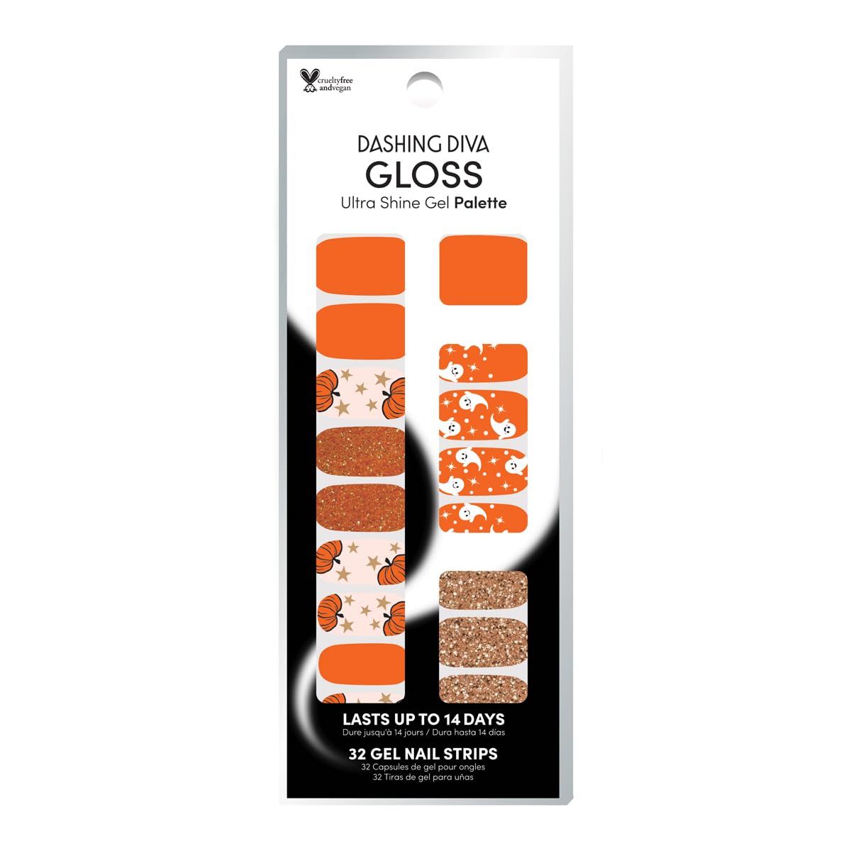 Dashing Diva Gloss Nail Strips - Pumpkin Charm | UV Free Gel Nail Wraps - Chip Resistant, Long Lasting | Includes 32 Wraps, 1 Prep Pad, 1 File