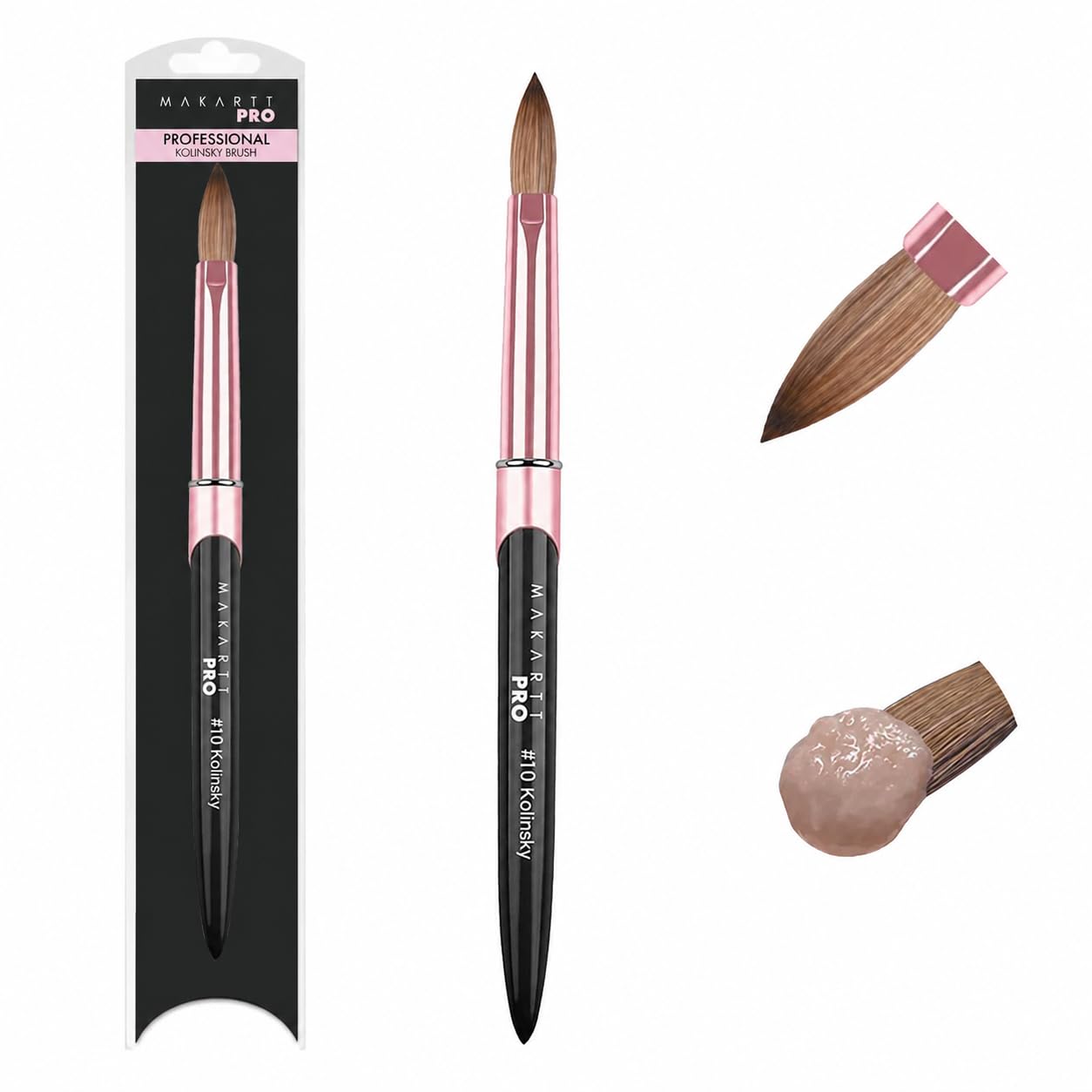 MakarttPro Kolinsky Acrylic Nail Brush Size 10 – 100% Pure Kolinsky Hair Nail Brush for Acrylic Application, Professional Nail Brush for Smooth Bead Control, Anti-Clogging, Acetone Resistant Handle