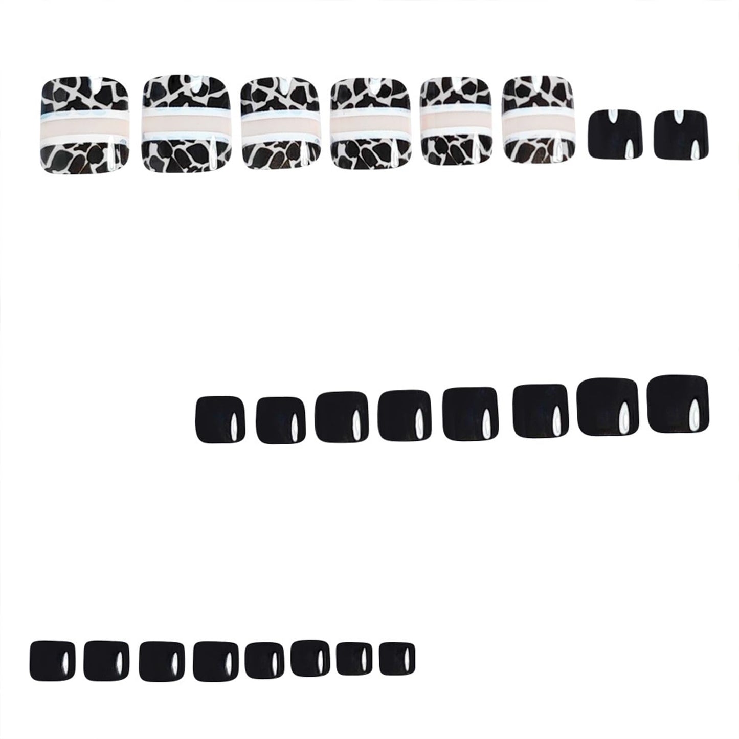 Leopard Print Press on Toenails Summer False Toenails Black Solid Color Toe Nails Reusable Full Cover Toe Nails for Women