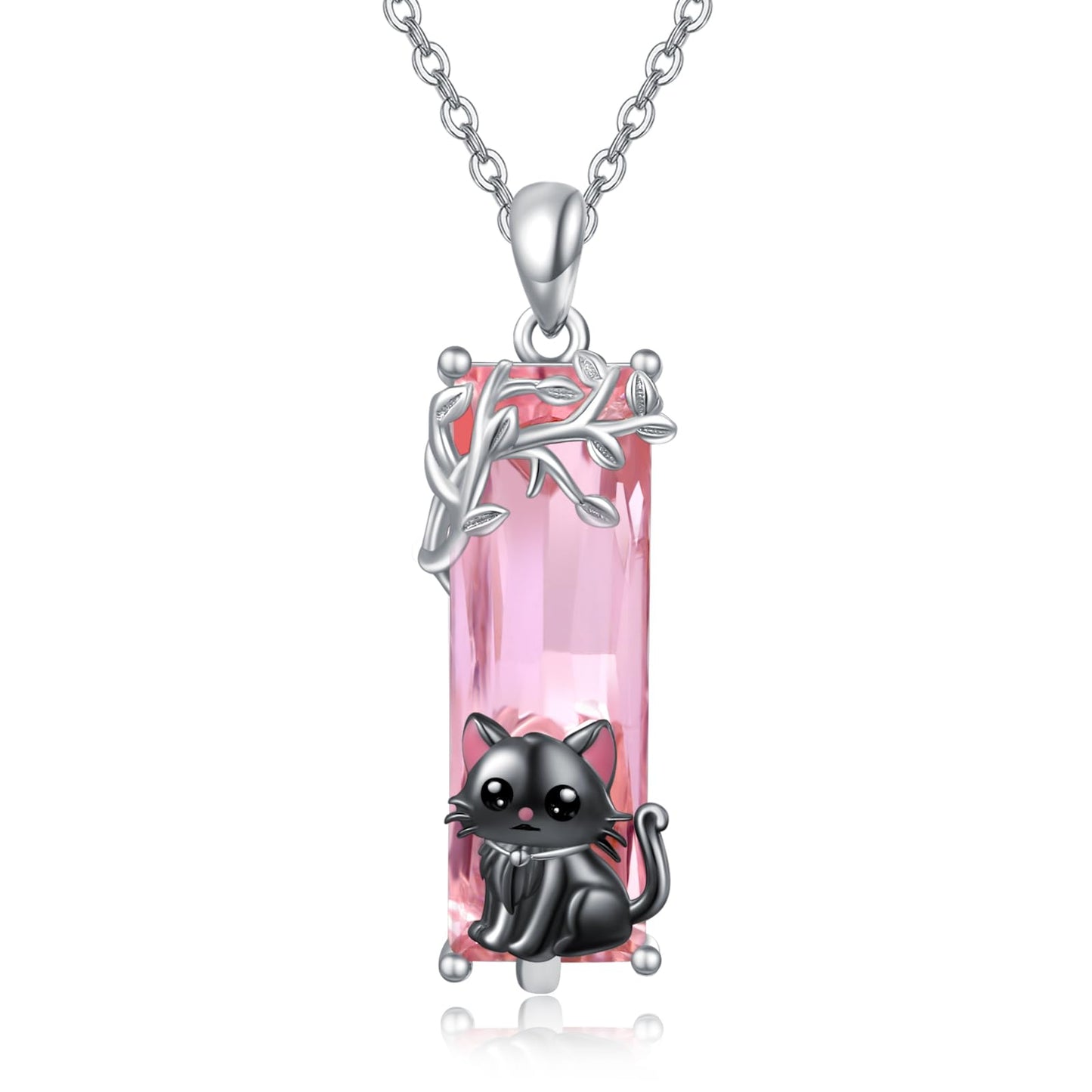 AENEAS Black Cat Necklace 925 Sterling Silver Cute Black Cat Pendant Necklace Pink Crystal Jewelry Gifts for Women Wife Daughter