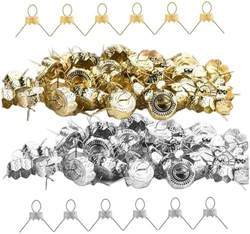 Ornament Caps 100Pcs Secure Metal Christmas Ornament Hooks Replacement Hangers for Christmas Tree, Porcelain, Ceramic or Glass Decoration, 20mm, Golden