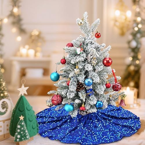 Royal Blue Christmas Tree Skirt: Small Sequin Xmas Tree Skirts - 36 Inches Velvet Tree Skirt for Festive Holiday Party Decorations