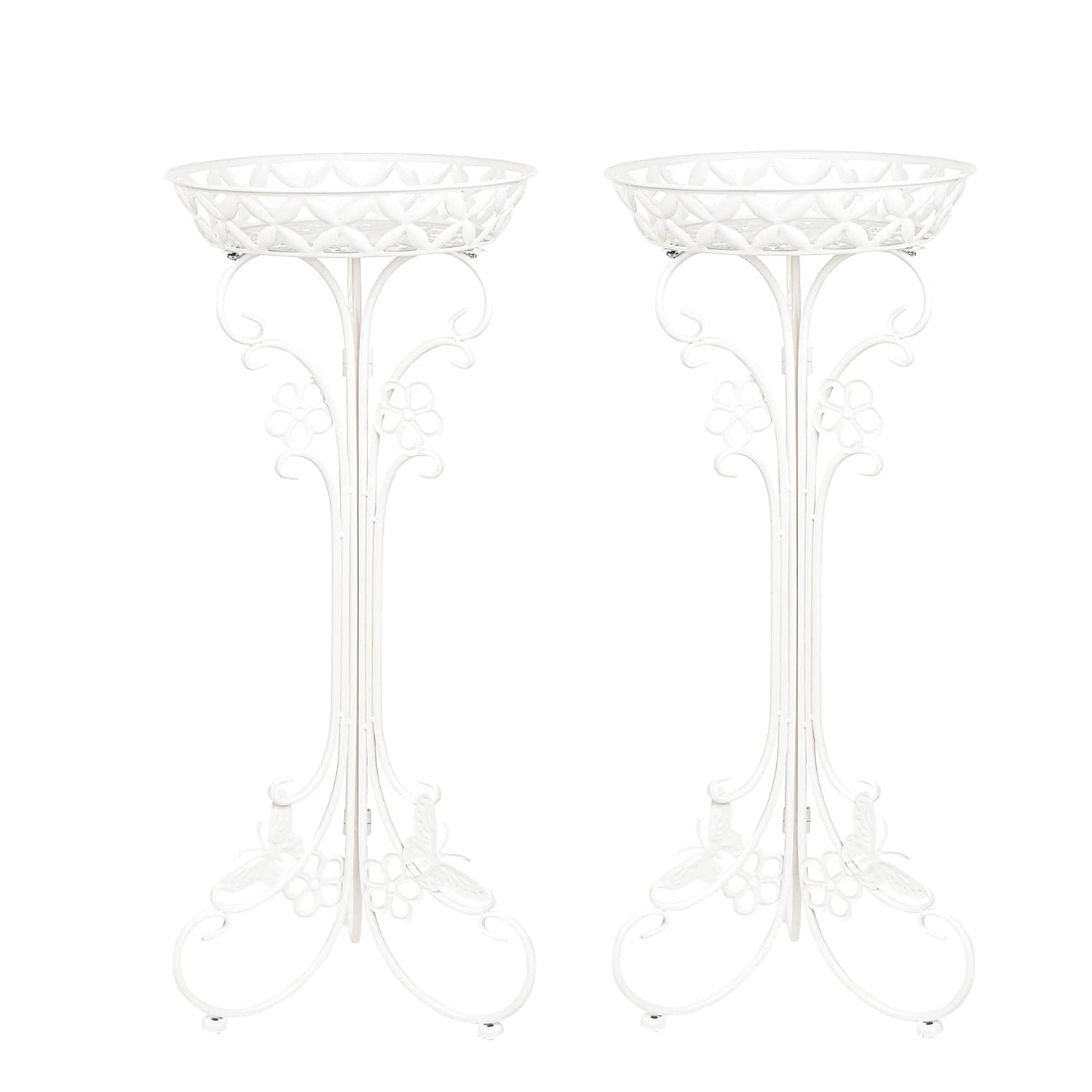 Sungmor Lightweight Metal Flower Pot Stands - 2 Pack 29.7 Inches Tall White Plant Stand - Rustproof Potted Plant Holder Container Support - Indoor & Outdoor Elegant Corner Decorative Display Rack