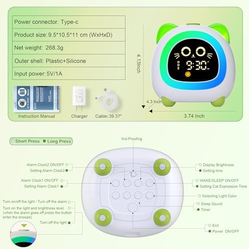 ANALOI Alarm Clock for Kids, Ok to Wake Clock for Girls, Sleep Training