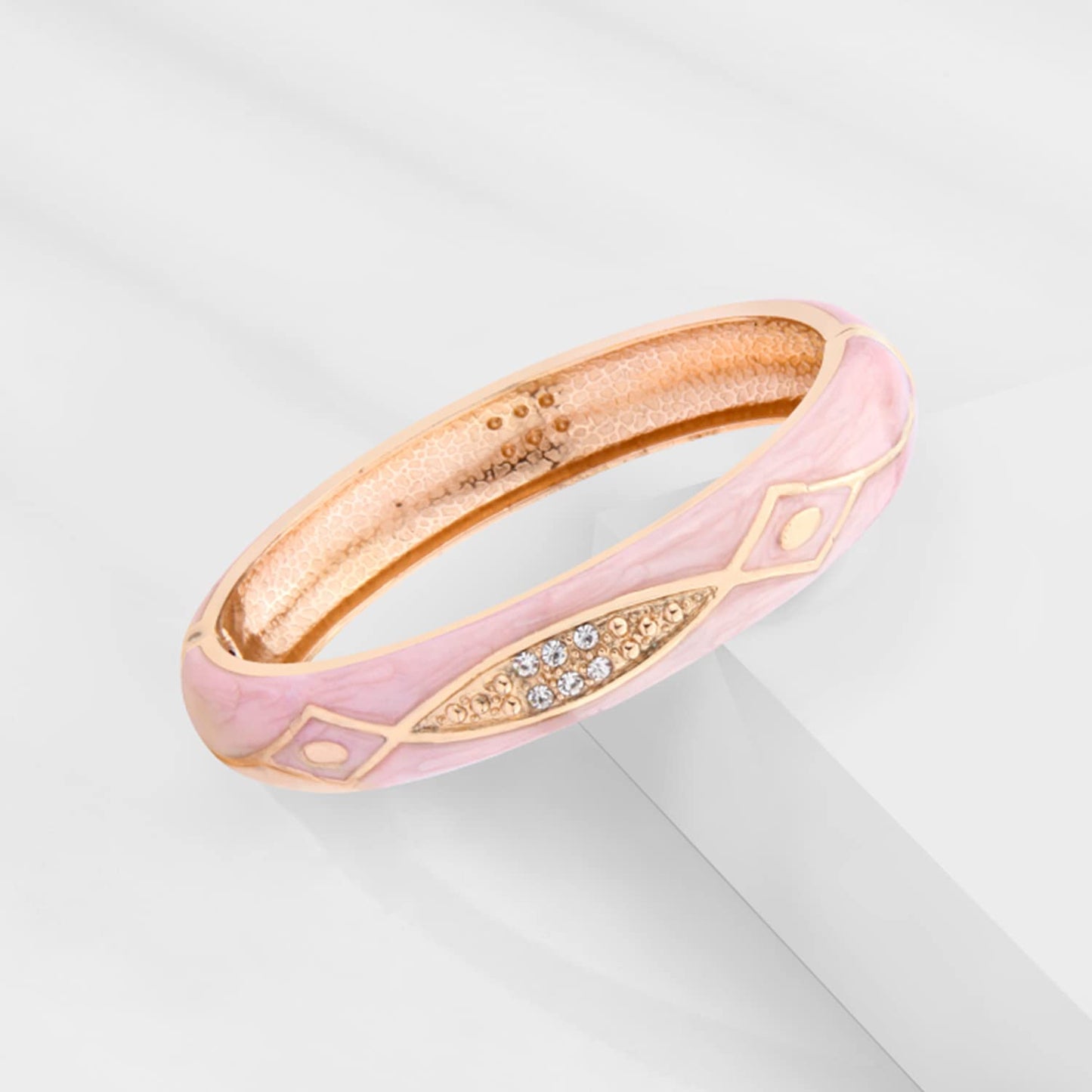 UJOY Cloisonne Crystal Bracelets Colorful Cloisonne Design Gold Plated Hinge Enamel Bangle Jewelry for Women 88C01 Pink Green