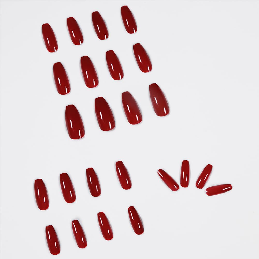RUPOFUZA Extra Long Press on Nails 24Pcs Red Coffin Fake False Nails with Solid Colour Designs Acrylic Nail Press ons Artificial Stick on Nail for Women