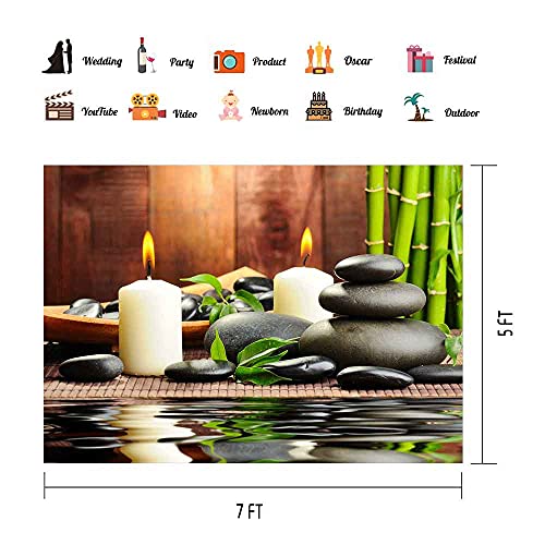 Meditation Relax Backdrop, Bamboo Zen Stone Candle Water Woodiness Floor, Dessert Table Banner Decoration Background Studio Photography Props 7x5ft BJQQPH327 - size: 7x5ft