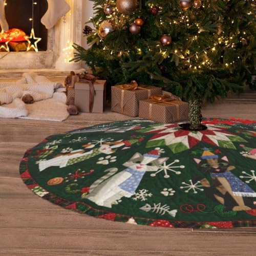 Christmas Cat Christmas Tree Skirt Xmas Tree Skirt, Winter Christmas Tree Mat for Home Party Holiday Indoor Outdoor Decorations