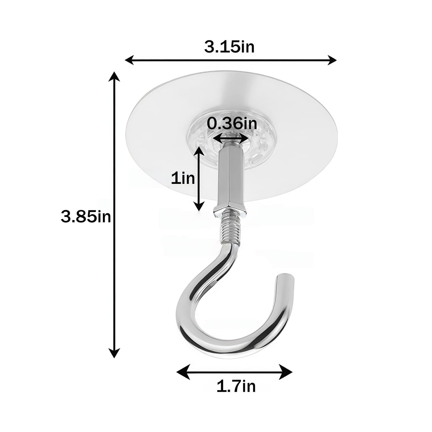 Adhesive Ceiling Hooks 4 Pack, 30lbs Super Heavy Duty Self-Sticking Hangers for Hanging Plants, Lights, Wind Chimes, Lanterns – 8cm Round No Drill Pad, Stainless Steel, Peel & Stick for Smooth