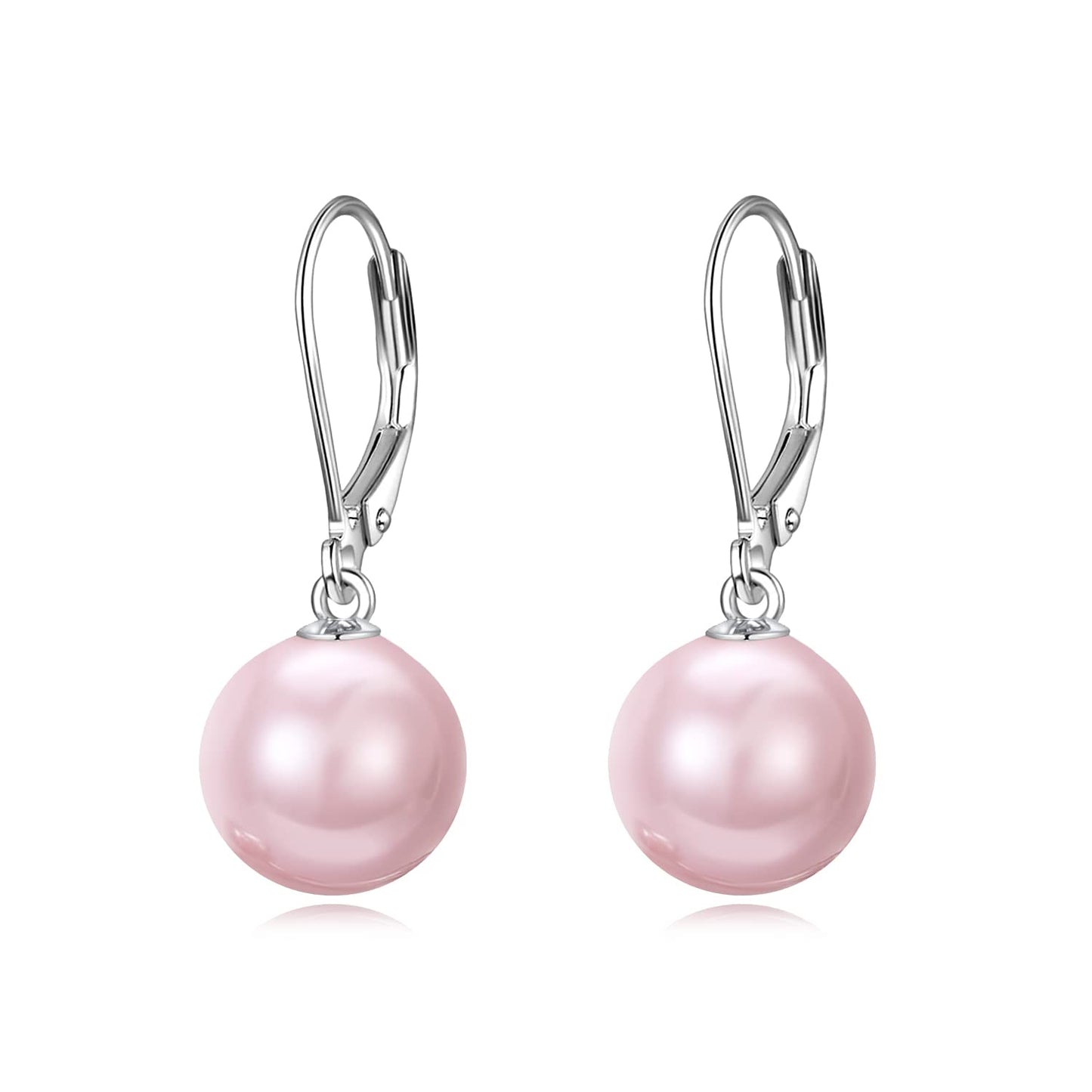 925 Sterling Silver Pink Pearl Leverback Earrings Dangle Drop Jewelry Gifts for Women (Pink Pearl)
