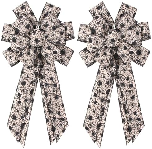 2PCS Large Halloween Bows 20"*12" Halloween Tree Topper Bow, Halloween Bow with Spider Web