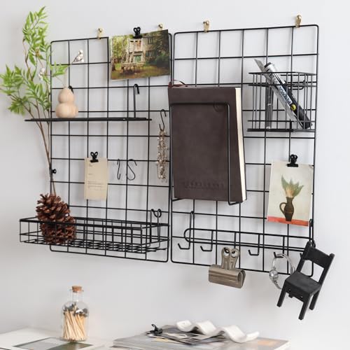 Metal Mesh Wall Grid Panel for Photo Display,Message Board,Size: 17.5" x 11.8",Pack of 2 (Black) - color: Black
