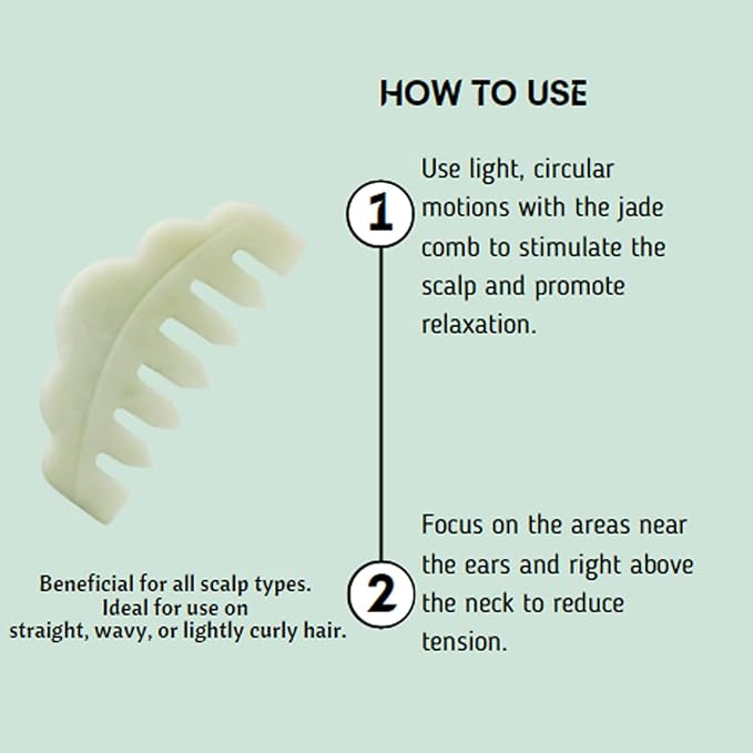 Mount Lai Hand-Carved Natural Jade Gua Sha Scalp Comb – Scalp Massager & Scraping Guasha Tool for Relaxation, Blood Circulation & Cooling