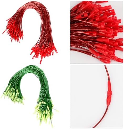 200pcs Christmas Ornament Hanger Strings,Precut Xmas Ornament Hanger Ropes,Snap Lock Hang Fastener Hang Tag Strings or Xmas Tree Hanging Holiday Party(Green&Red)
