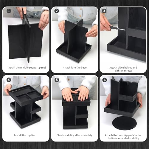 Cologne Organizer for Men, 3-Tier Rotating Cologne Stand with Non-Slip Pads, Large Capacity Wood Perfume Shelf for Desk & Nightstand, Gifts for Men Husband Birthday (Black)