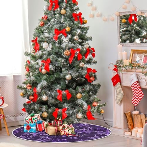 Christmas Purples Snowflakes Tree Skirt Seasonal Tree Mat Xmas Tree Base Cover Mat Home Holiday Party Indoor Outdoor Decorations Ornaments 35.4 Inches
