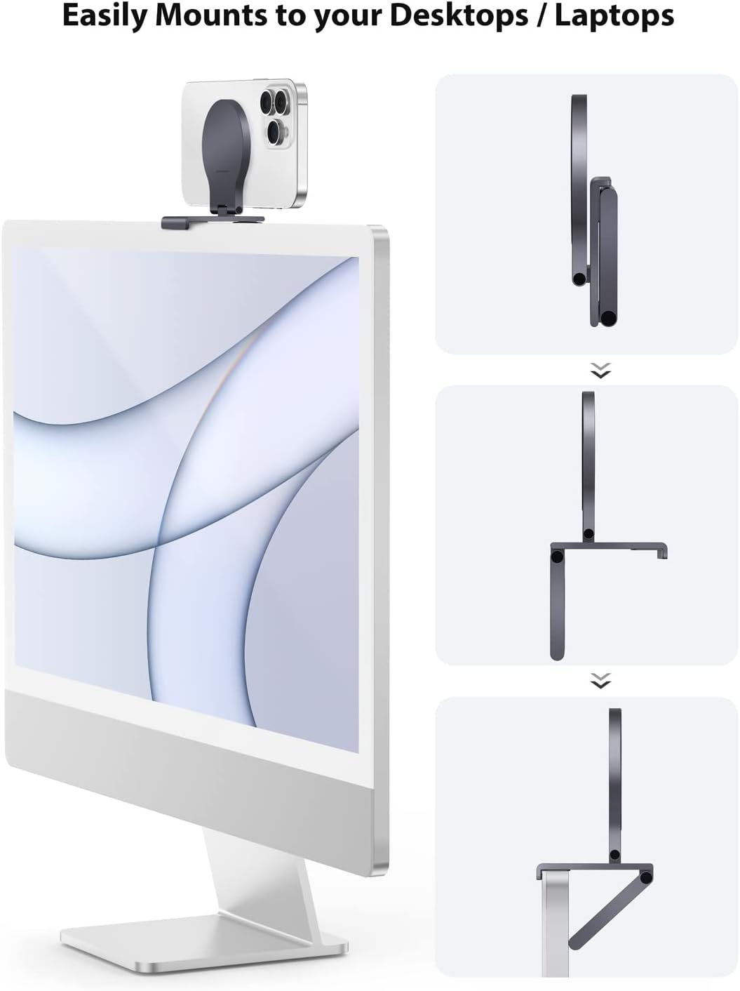 Stouchi Continuity Camera Mount for Desktop Monitor, iMac Compatible iPhone Webcam Mount with Mag-Safe for Mac Desktops and Displays, Apple TV 4K