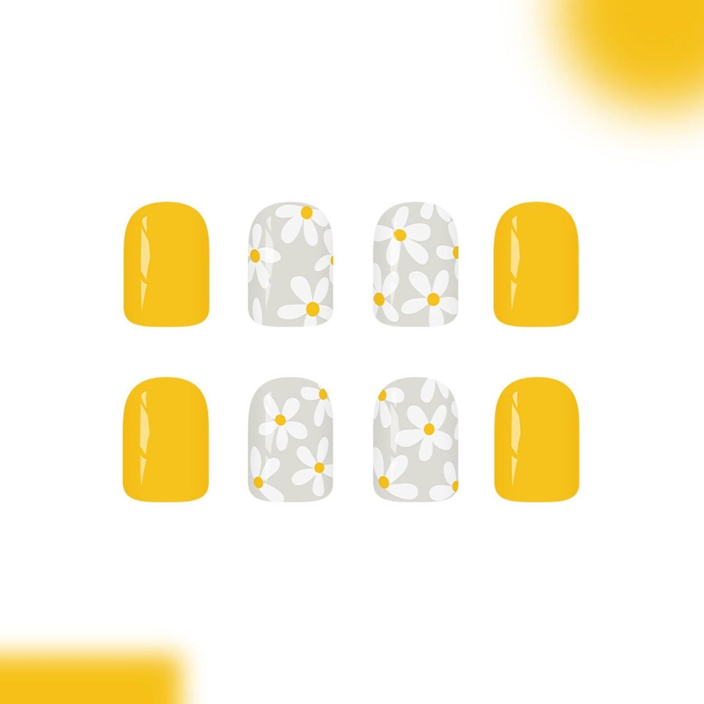 Square Press On Nails Short Fake Nails Yellow False With Flower Design Cute Glue On Nail Full Cover Artificial Acrylic Summer Stick On Nail Reusable For Women Manicure Art 24pcs