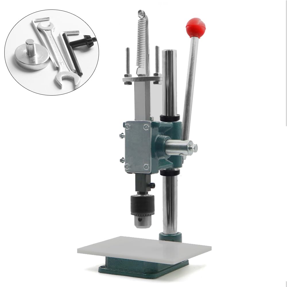 Multi-Function Hand Press and Hole Punch Machine for Stamping Leather Stitching Holes with 1.5-13MM Chuck and 4.4cm Press Plate Get Your Craft Work Slient (YVK-16S-PP-CK1)